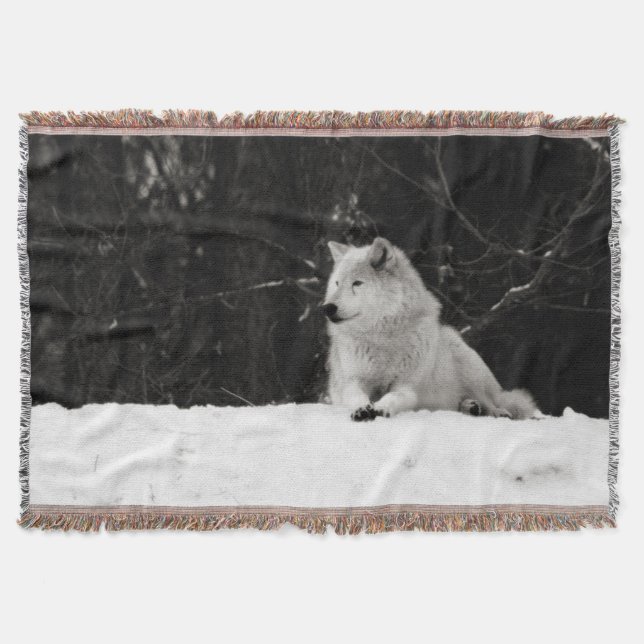 Snow Wolf Throw Blanket (Front)