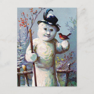 Snow Woman and Bird in Winter Garden Postcard