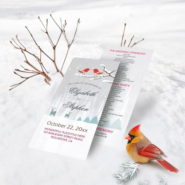 Snow Wonderland Birds Deer Winter Wedding Programs (Creator Uploaded)