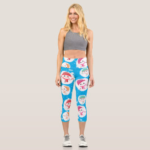Snowball and Snowman Blue 2 Capri Leggings