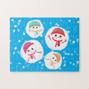 Snowball and Snowman Blue Jigsaw Puzzle