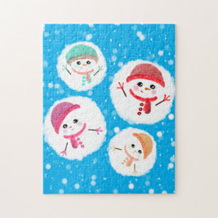 Snowball and Snowman Blue Jigsaw Puzzle