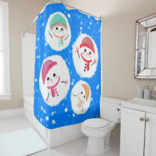 Snowball and Snowman with background Shower Curtain