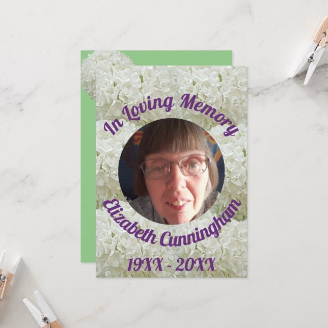 Snowball Bush Loving Memory Photo Memorial Card (Front/Back In Situ)
