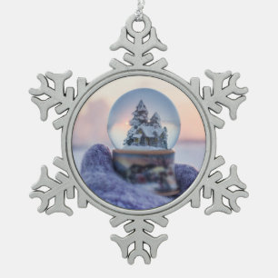 Snowball Christmas tree winter snowfall Snowflake Pewter Christmas Ornament