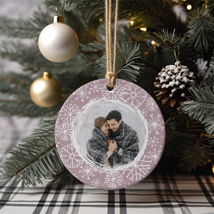 Snowball Double Sided Name & Year Photo Ceramic Ornament