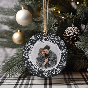 Snowball   Double Sided Name & Year Photo Ceramic Ornament