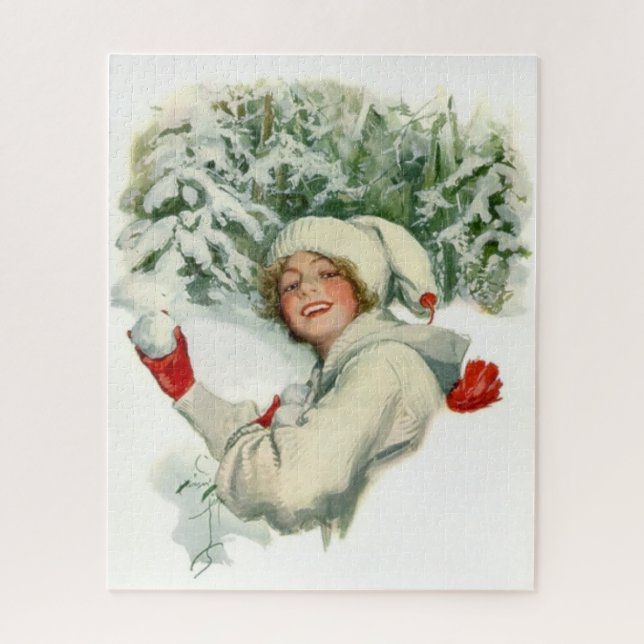 Snowball Fight (by Harrison Fisher) Jigsaw Puzzle (Vertical)
