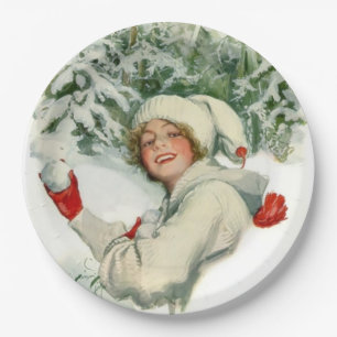 Snowball Fight (by Harrison Fisher) Paper Plate