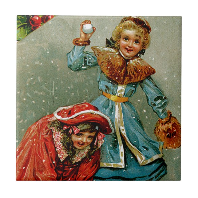 Snowball Fight Ceramic Tile (Front)
