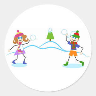 Snowball Fight Classic Round Sticker