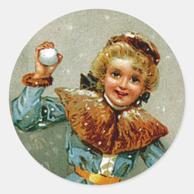 Snowball Fight Classic Round Sticker (Front)