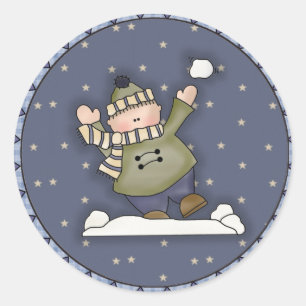 Snowball Fight Classic Round Sticker