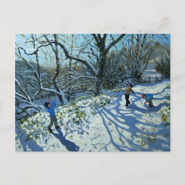 Snowball fight Derbyshire Postcard (Front)