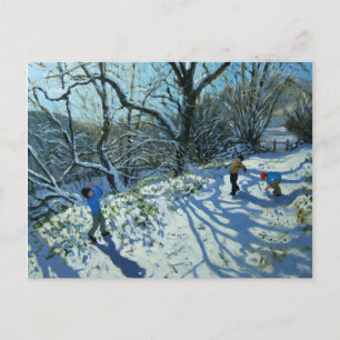 Snowball fight Derbyshire Postcard