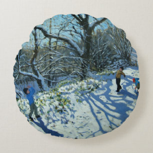 Snowball fight Derbyshire Round Cushion