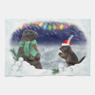 Snowball Fight Kitchen Towel