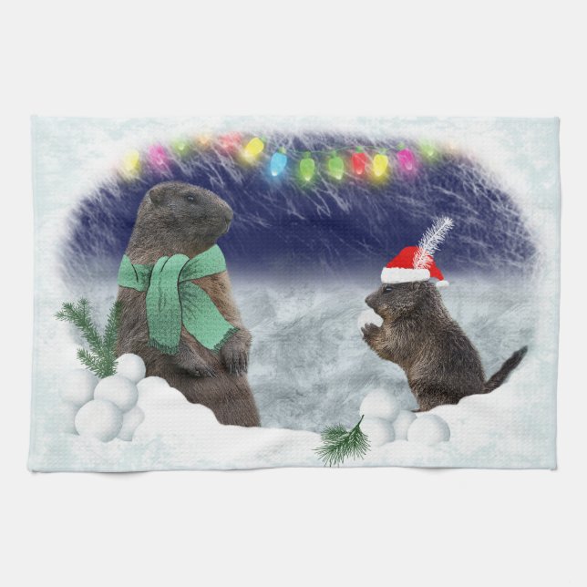 Snowball Fight Kitchen Towel (Horizontal)