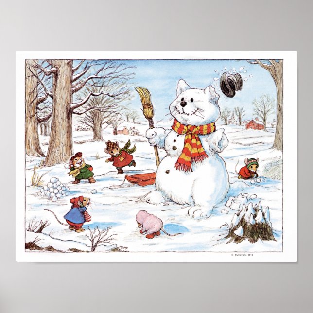 Snowball Fight Mice Illustration Print (Front)
