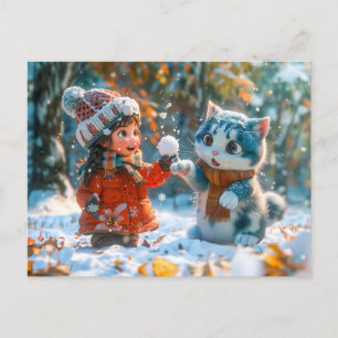 Snowball Fight with My Cat Holiday Postcard
