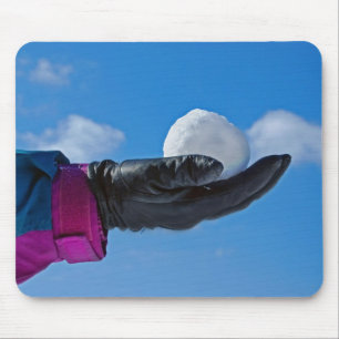 snowball in glove hand mouse pad