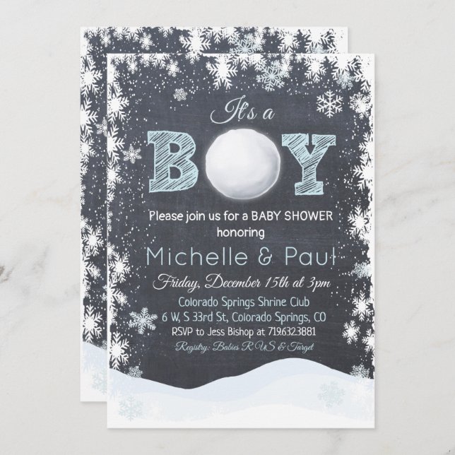 Snowball It's a BOY Baby Shower Invitation (Front/Back)