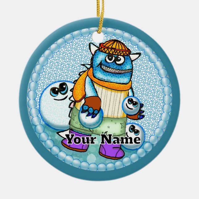Snowball Monster Ceramic Ornament (Front)