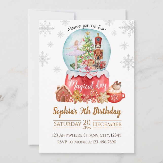 Snowball Nutcracker Winter Birthday Invitation (Front)
