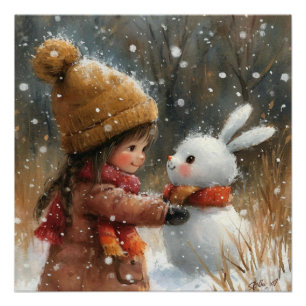 Snowball Snuggles: A Bit of Whimsy Bunny Poster