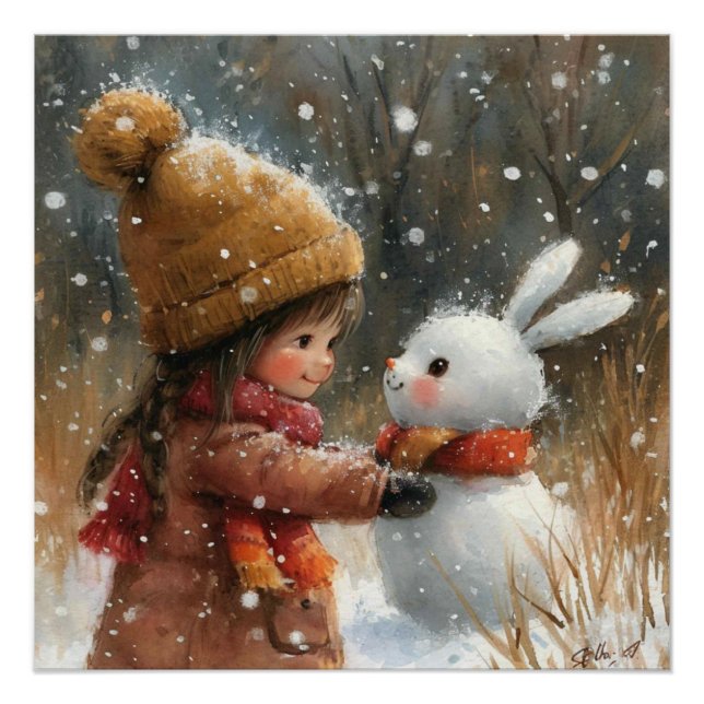 Snowball Snuggles: A Bit of Whimsy Bunny Poster (Front)