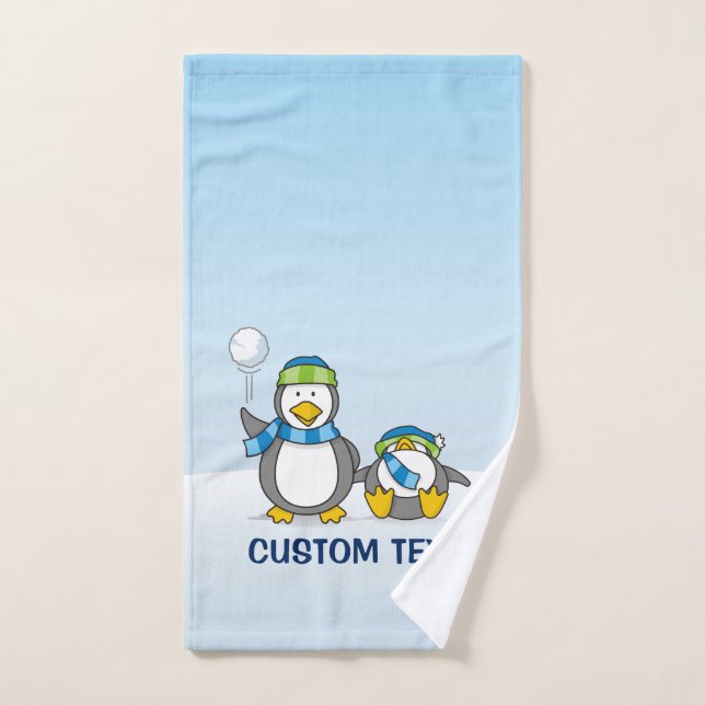 Snowballing penguins bath towel set (Hand Towel)