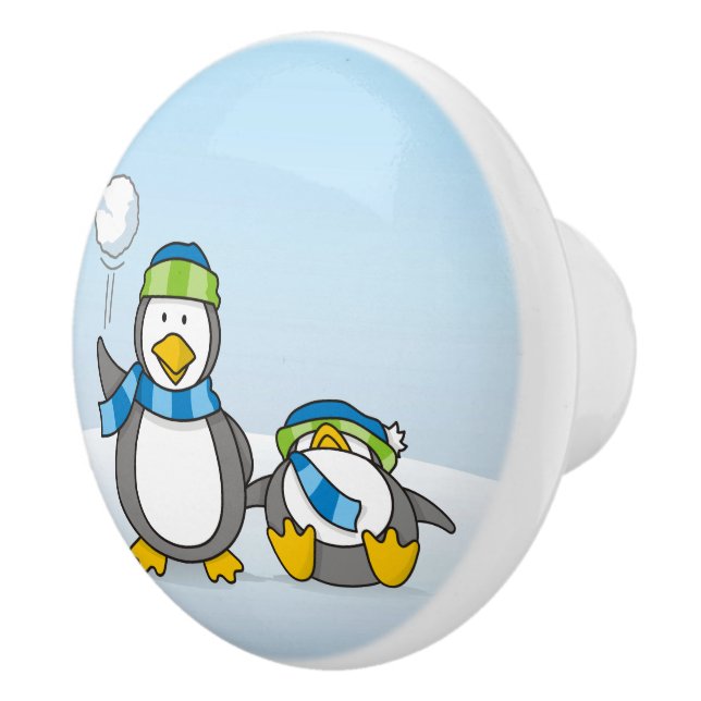 Snowballing penguins ceramic knob (Right)