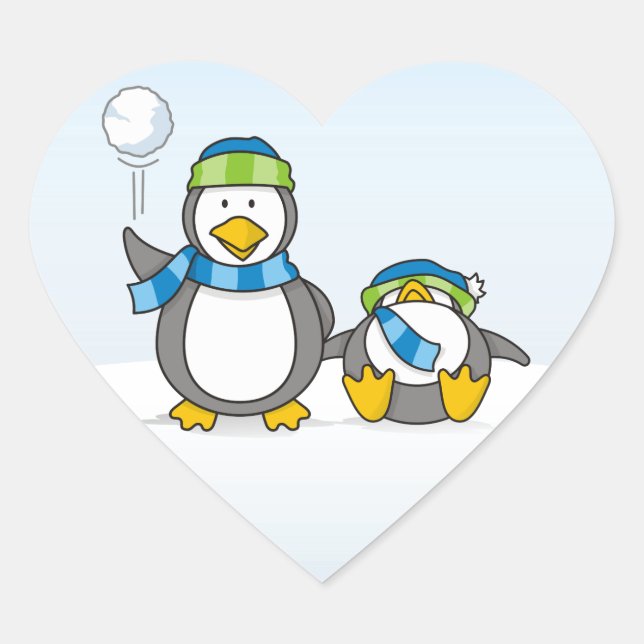 Snowballing penguins heart sticker (Front)