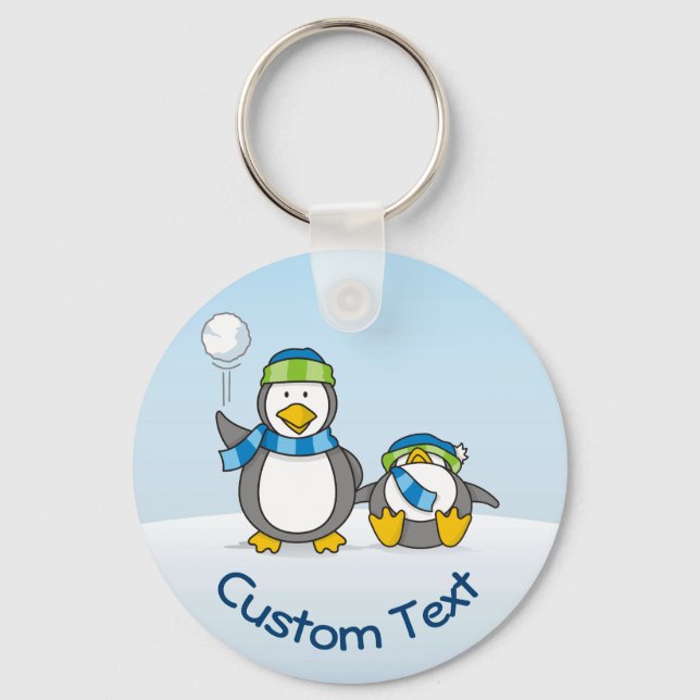Snowballing Penguins Keychain (Front)