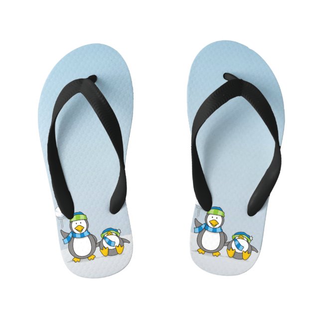 Snowballing penguins kid's thongs (Footbed)