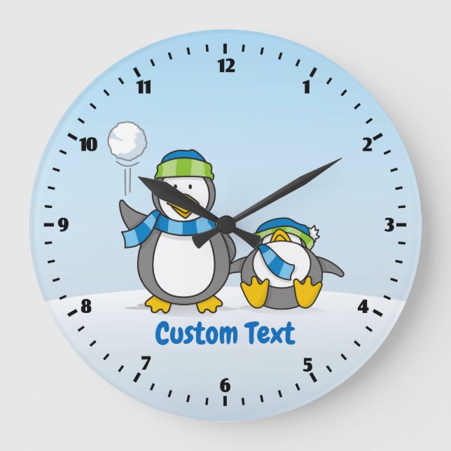 Snowballing penguins large clock (Front)
