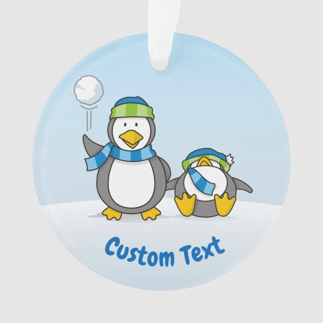 Snowballing penguins ornament (Front)