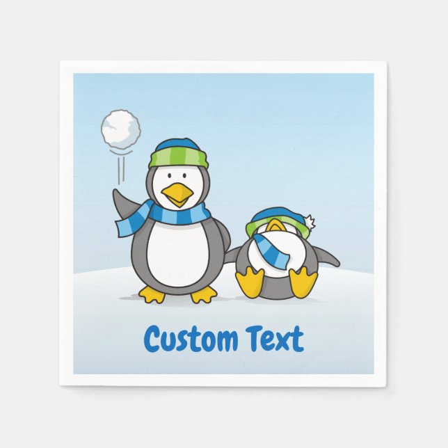 Snowballing penguins paper napkins (Front)