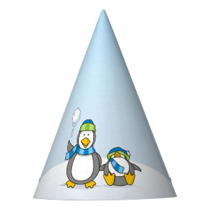 Snowballing penguins party hat
