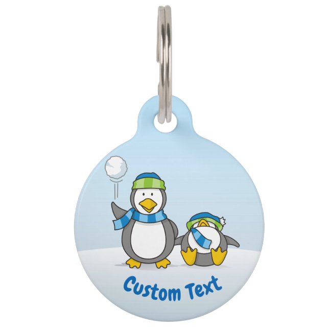 Snowballing penguins pet tag (Front)