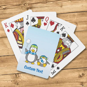 Snowballing penguins playing cards