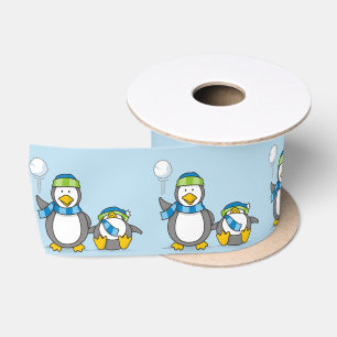 Snowballing penguins satin ribbon