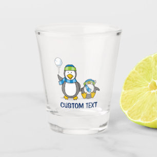 Snowballing penguins shot glass