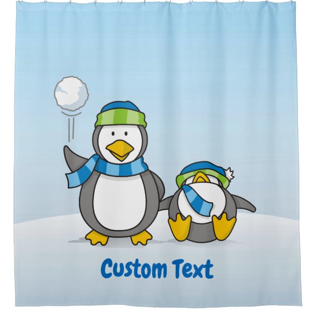 Snowballing penguins shower curtain (Front)