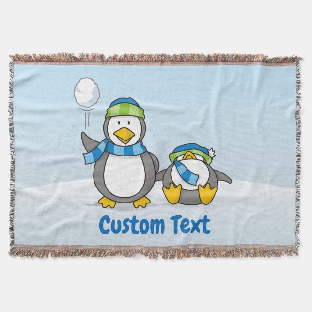 Snowballing penguins throw blanket (Front)