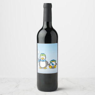 Snowballing penguins wine label