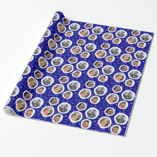 Snowballs 4 Photos Dark Blue Wrapping Paper