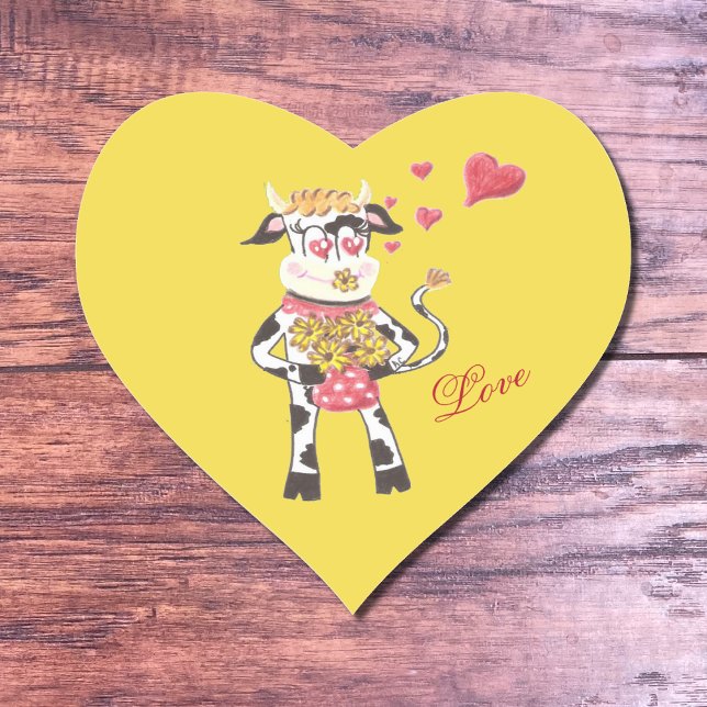 Snowbell the cow , in love , yellow heart stickers (Creator Uploaded)