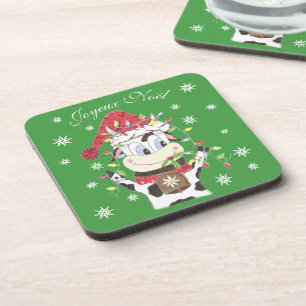 Snowbell the cow & the Christmas lights coasters