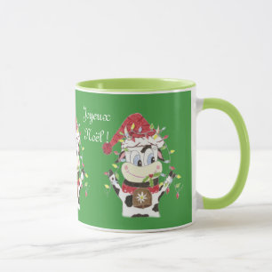 Snowbell the cow & the Xmas lights green mug